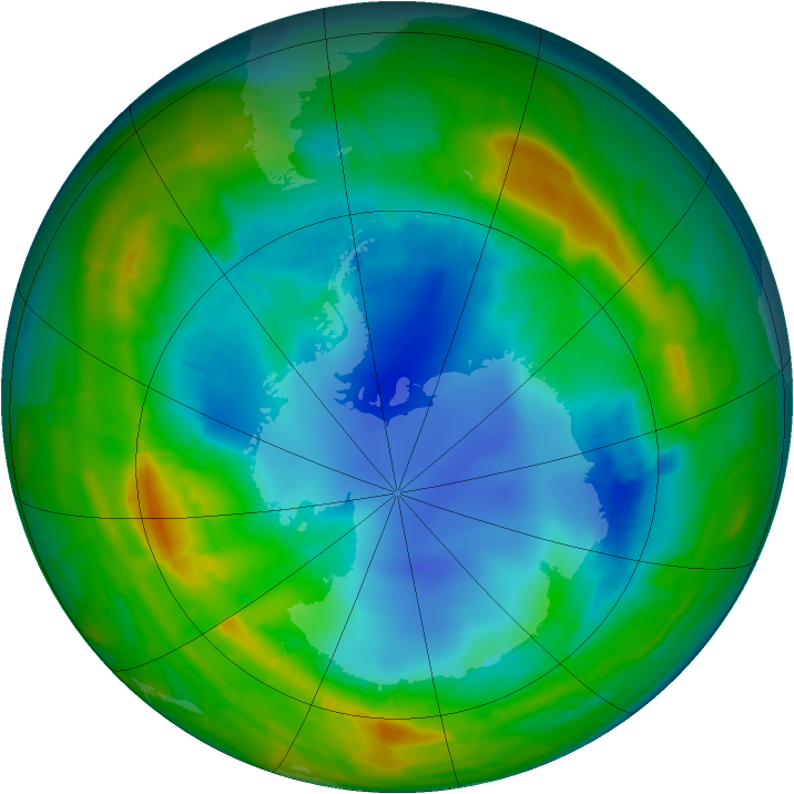 Antarctic ozone map for 15 August 2010
